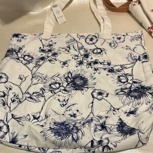 Chico's Blue and White Artistic Tote Bag